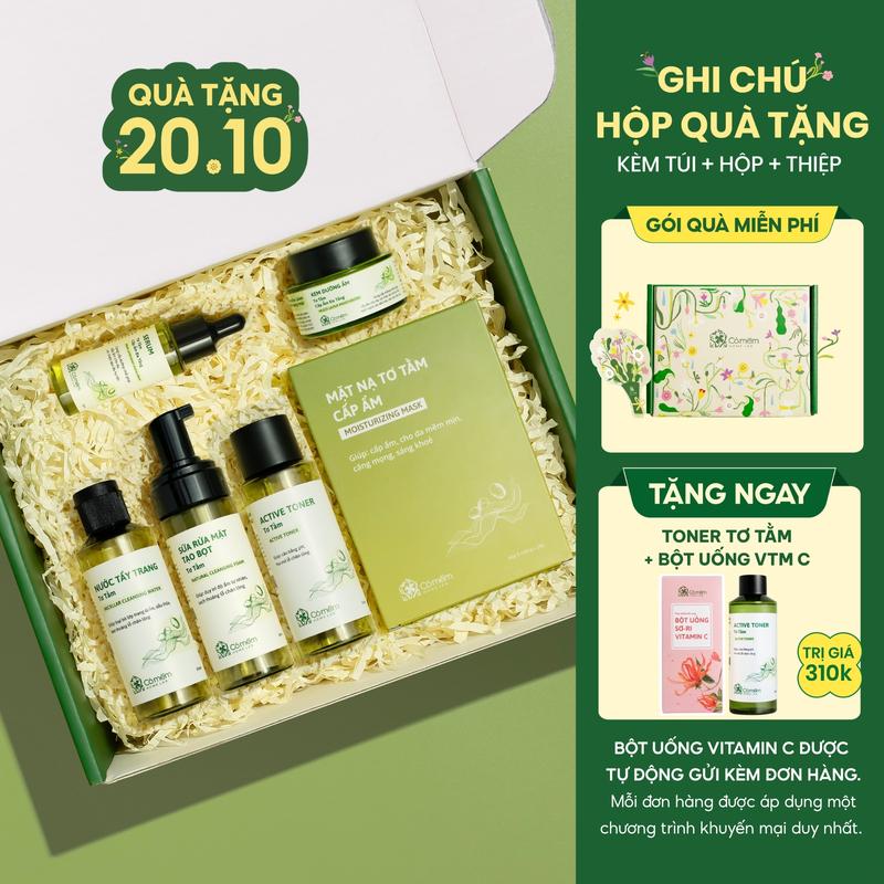 [TẶNG TONER TƠ TẰM MIỄN PHÍ] Bộ Chăm Sóc Da Chuyên Sâu Tơ Tằm 6 Sản Phẩm Tẩy Trang Sữa Rửa Mặt Toner Serum Kem dưỡng Mặt nạ Tơ Tằm Cỏ Mềm 800g