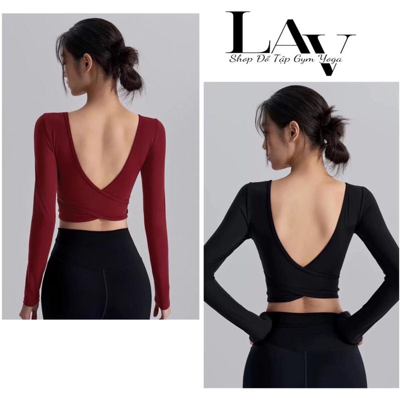  Áo dài tay hở lưng tập yoga pilates thiết kế lưng V mút đệm liền áo - LAV Activewear 