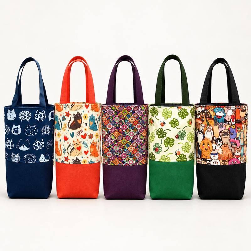 tinyGO - túi 1l-1l2 vải canvas đựng ly bình nước cỡ vừa may thủ công 2 lớp bền chắc, KHÔNG CÓ DÂY RÚT, size 12x8x25cm