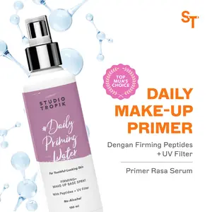 STUDIO TROPIK Daily Priming Water | Primer Face Mist Spray Rekomendasi MUA | Makeup Complexion | Semua jenis kulit | Dengan Peptide dan UV Filter | Finish Healthy skin