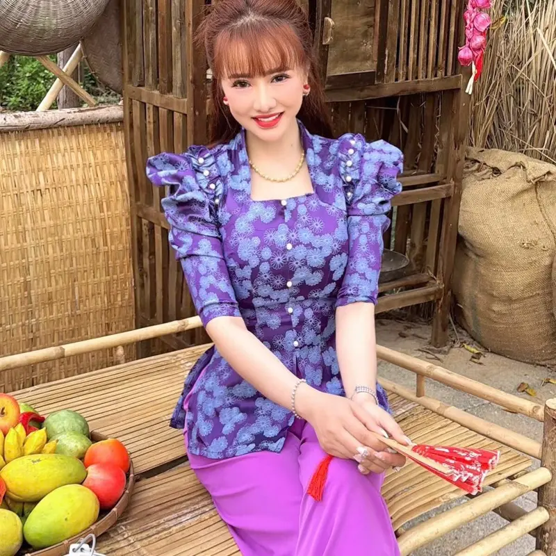 Bộ Bà Ba Nữ Hoàng Tay Phồng Áo gấm Quần Mango 40-80 kí Nữ