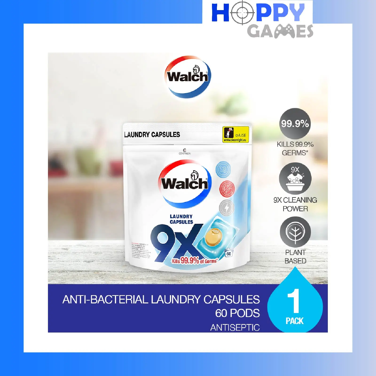 *60 CAPSULE PER PACK* Walch Laundry Capsules 9x Antiseptic Walch Laundry Pods 60 Pods Walch Detergent
