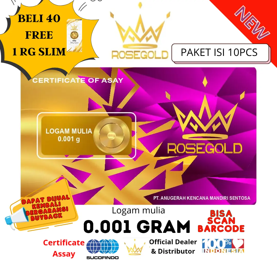 PAKET ISI 10PCS LOGAM MULIA ROSE GOLD 0.001 Gram Emas Mini FREE ONLY LIVE