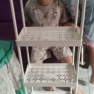 Square rak troli rak dapur rak serbaguna rak susun portable rak dorong 4 tingkat dengan roda