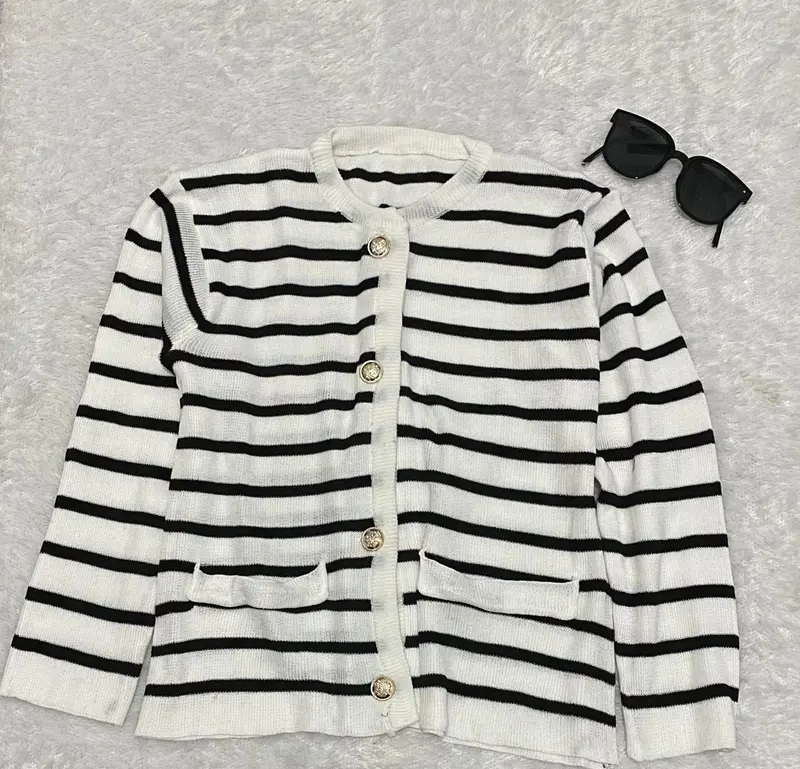 LYLYY Cardigan wanita Rajut Premium Tebal Motif Stripe Korean Style 3