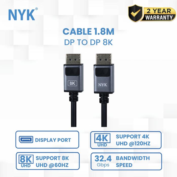 Gambar NYK Cable Kabel HDMI Display Port DP 8K GOLD - 1.8 Meter dari NYK Indonesia Kota Administrasi Jakarta Pusat Tokopedia