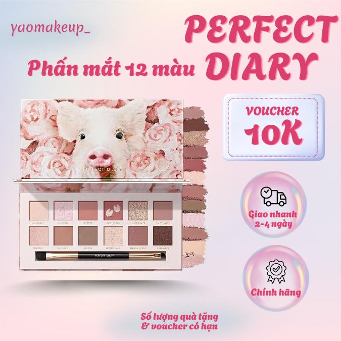 Bảng phấn mắt PERFECT DIARY 12 màu sắc tông lì và ánh nhũ lấp lánh kèm cọ trang điểm cao cấp 14g Eyeshadow Nhũ Mắt Cosmetic Women Mỹ Phẩm