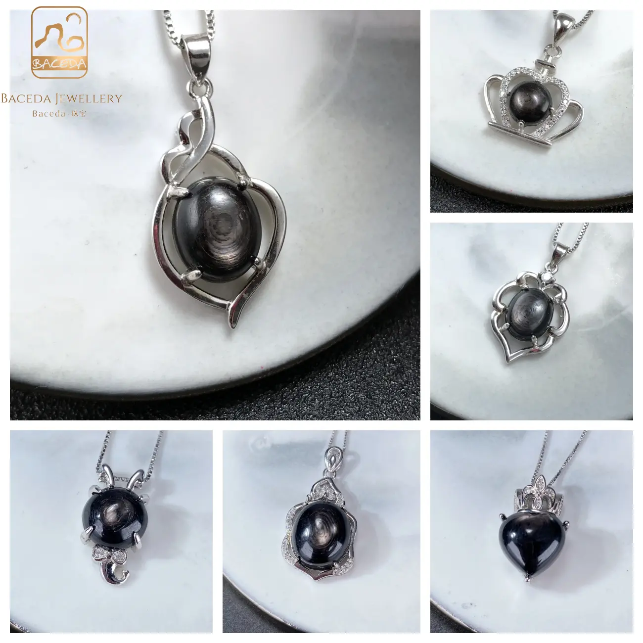 BACEDA S925 Hypersthene Pendant and Bracelet