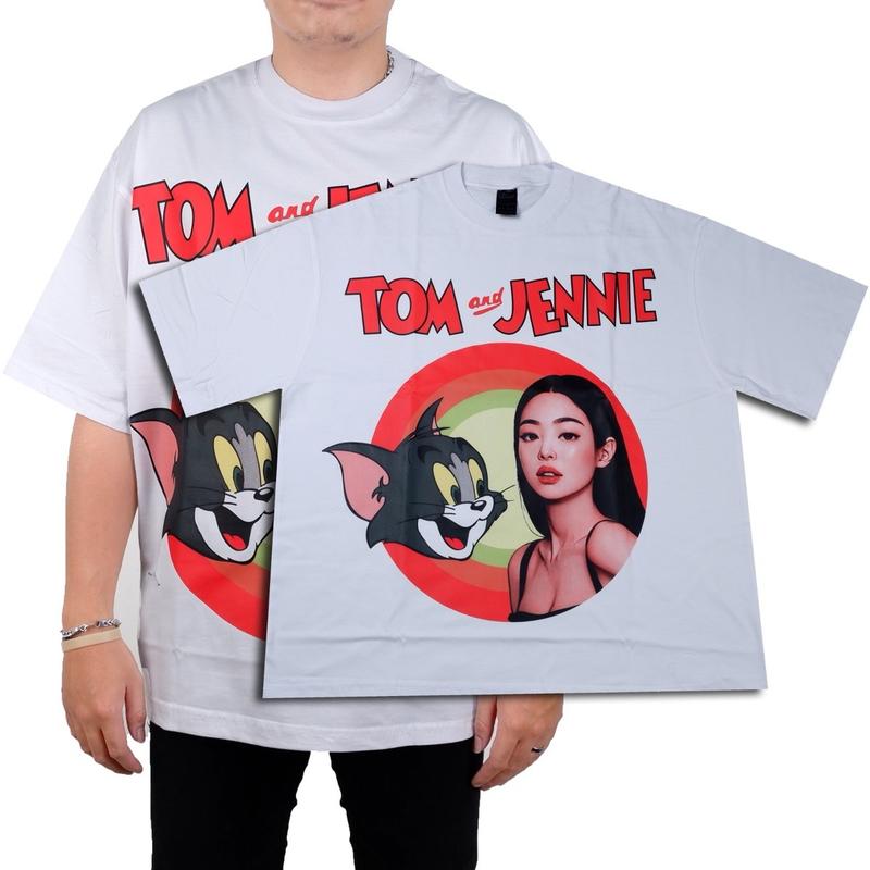 T-Shirt Tom & Jennie Parody - Oversized Model Black Solid Sablon Kaos Hitam Distro Atasan Baju 5