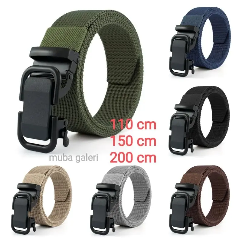 IKAT PINGGANG PRIA JUMBO PANJANG 200 CM SABUK KANVAS TACTICAL OUTDOOR GESPER METAL FULL BLACK