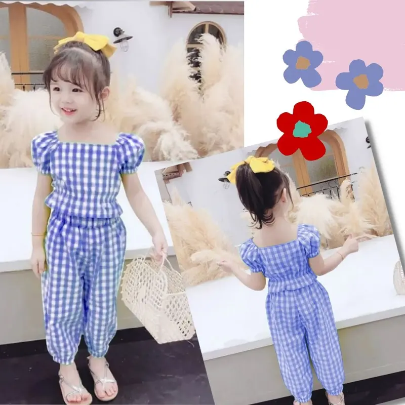 Visiru - KORI SETELAN ANAK PEREMPUAN 1 2 3 4 5 TAHUN BAJU MURAH OOTD 1 THN KEKINIAN LUCU LENGAN PENDEK CELANA PAJANG BIRU MERAH Nyaman Lembut Katun Bayi 1