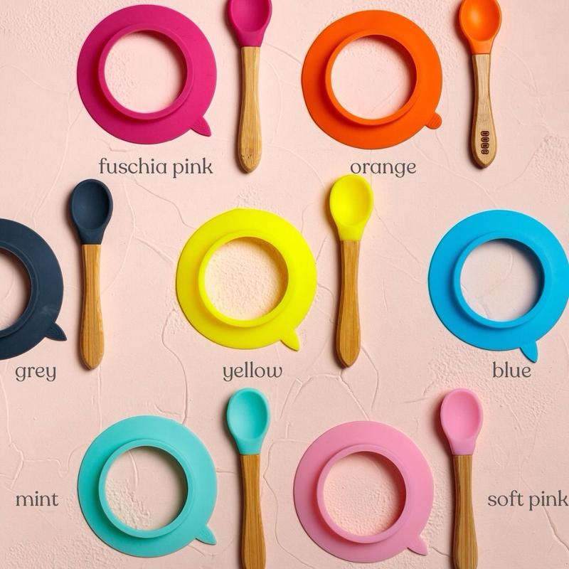 BUNS Bamboo Suction Plate Spoon Set Piring Sendok Makan Bayi Anak Bambu Silikon Free Spoon 1