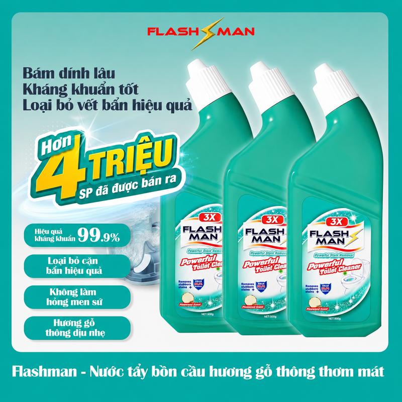Nước tẩy bồn cầu Flashman - Làm sạch hiệu quả - Diệt khuẩn - Khử mùi khó chịu (500g / 1 chai)
