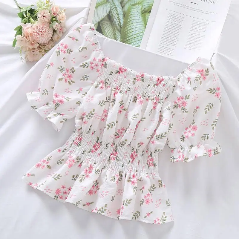 Blouses for Women Styles 2024 New Design Korean Style Fresh Flower Shirt New Slim Sweet Foreign-style Wood Ear Shows A Thin C