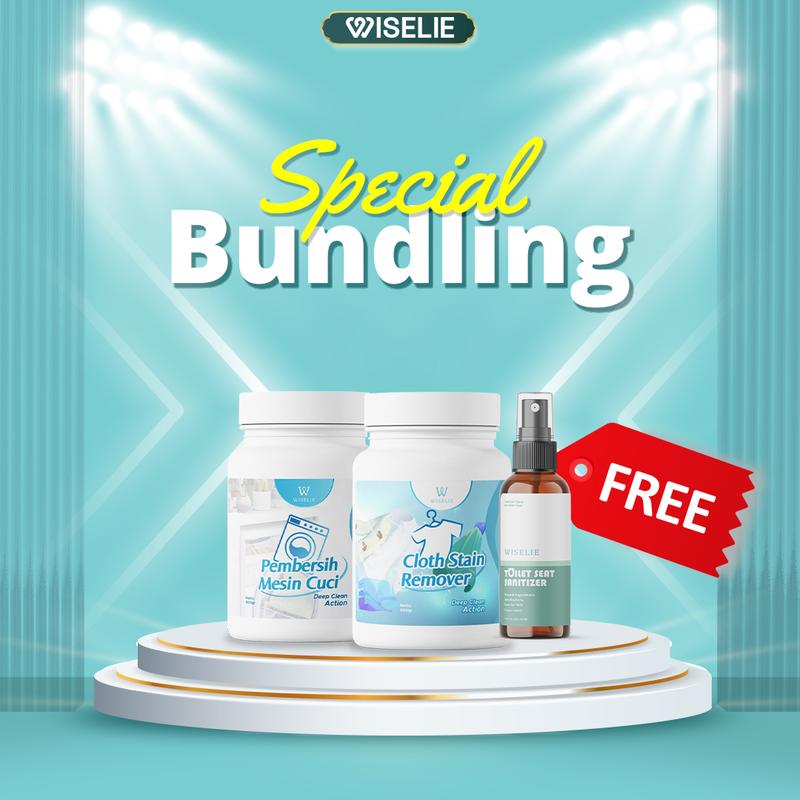Wiselie Spesial Bundling Pembersih Mesin cuci500gr, Cloth Stain Remover 500gr Free Toilet 30ml Rumah bersih siap menerima tamu aman untuk keluarga Cairan 0