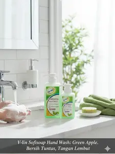V-Lin Soft Hand Soap Sabun Cuci Tangan Lembut Dengan Aroma Apple Segar Yang Menyegarkan Efektif Menghilangkan Bau Dan Kotoran Sabun Cuci Tangan Dengan Formula Lembut Anti Bakteri
