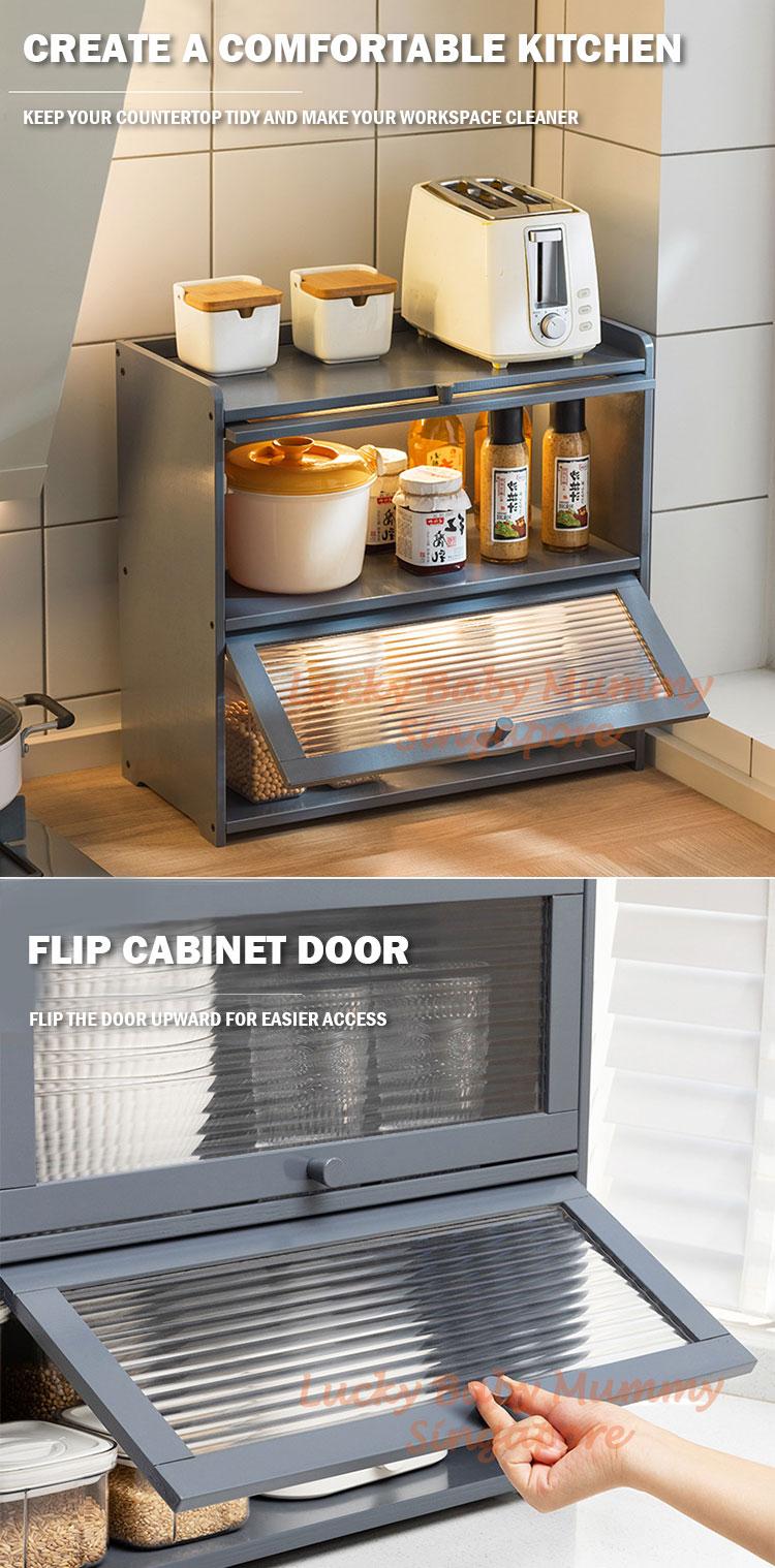Product Introduction of Kitchen Bamboo Cabinet with Acrylic Flip Door Transparent Storage Counter Dining Household Cupboard 18