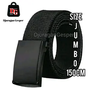 Ikat Pinggang Jumbo 150cm Gesper Pria dan Wanita Tali Katun Besi Hitam Besi Kanvas Coklat