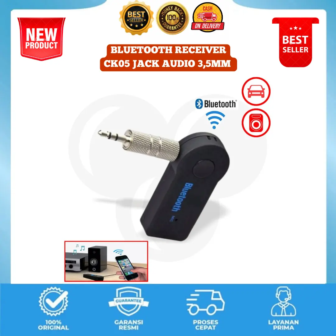 Bluetooth receiver CK05 jack audio 3,5mm untuk pemancar bluetooth audio speaker aktif audio Mobil