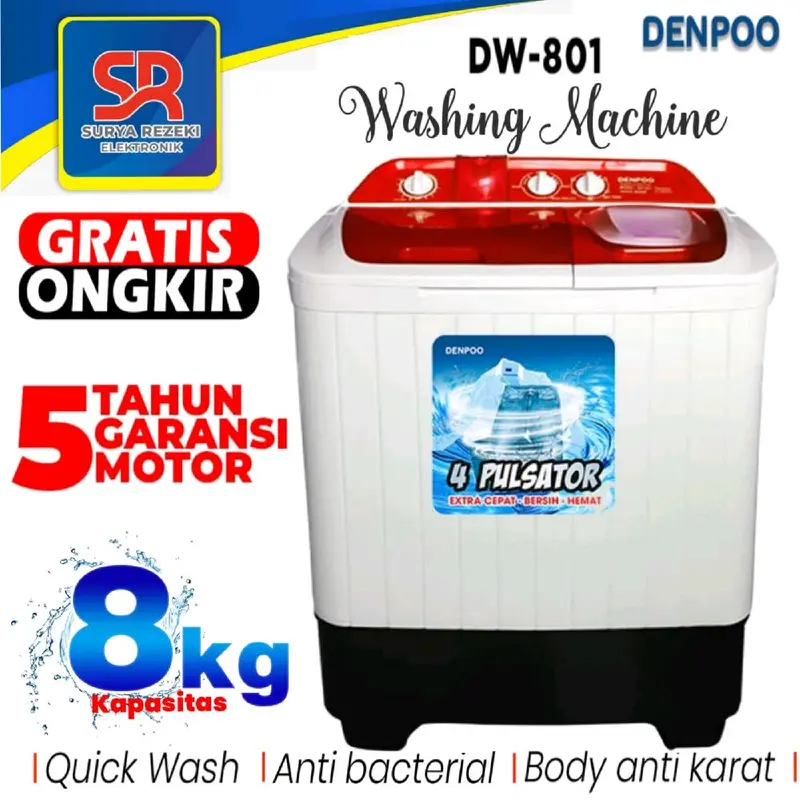 MESIN CUCI 2 TABUNG DENPOO DW 801 ( 8KG ) 0