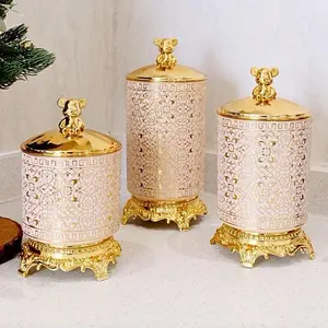 Surprice LIVI Set Toples Besar 3pcs / Storage Container Transparan / Toples Penyimpanan Makanan / Toples Gold Mewah / Toples Kue Natal