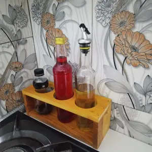 Rak Botol Kayu Tempat Naruh Botol Sirup DLL 3-5 Lubang Kayu Solid Diameter 7cm Kitchenware Dapur Tampilan Alami