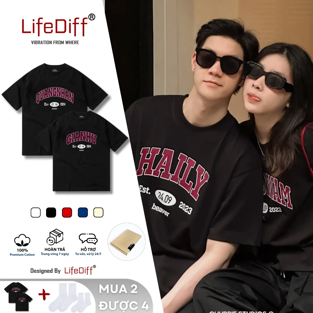 [T-SHIRT IN TÊN THEO YÊU CẦU] CHUBBIE- Áo T-Shirt Oversize in tên theo yêu cầu cho cặp đôi - 'TÌNH NHÂN' T-Shirt Nam Nữ Áo thun Đôi In Tên Theo Yêu Cầu Hot Tread