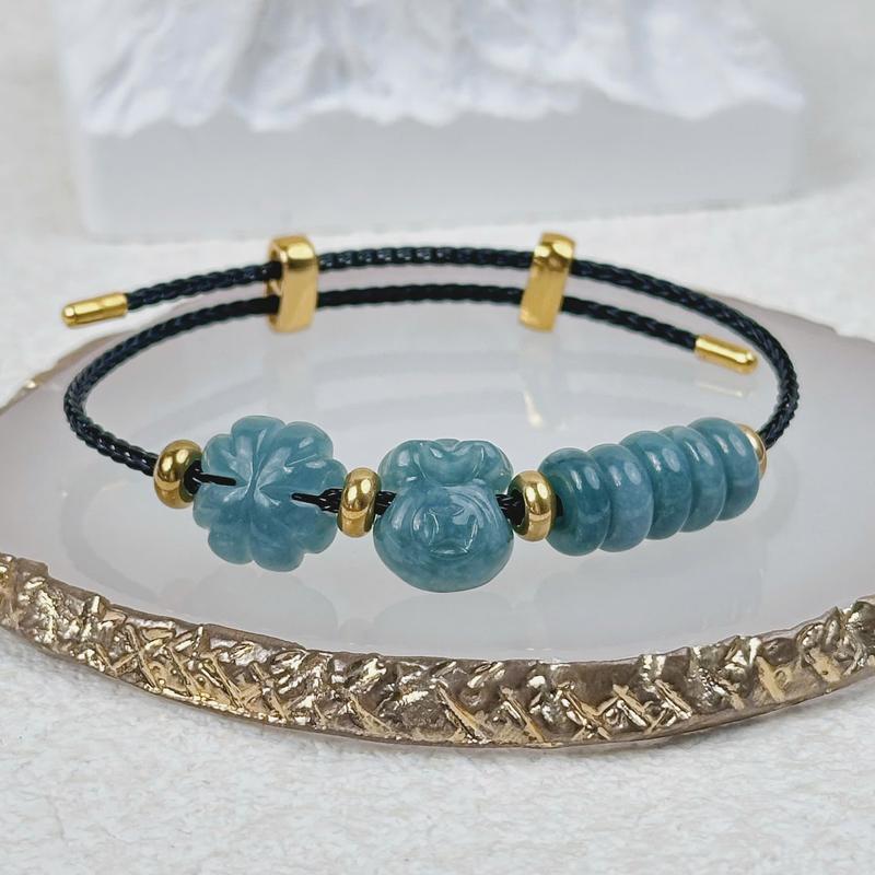 Vòng tay lam ngọc mix ngũ điếu cỏ bốn lá túi tiền cầu may mắn tiền tài