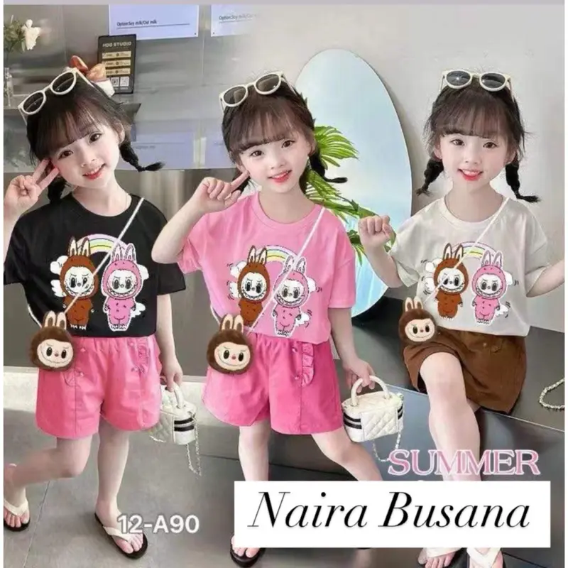 Setelan Labubu Rok & Hotpant //  Set Kuromi Bonus Tas // Set Celana Cargo Anak Perempuan Fashion 3