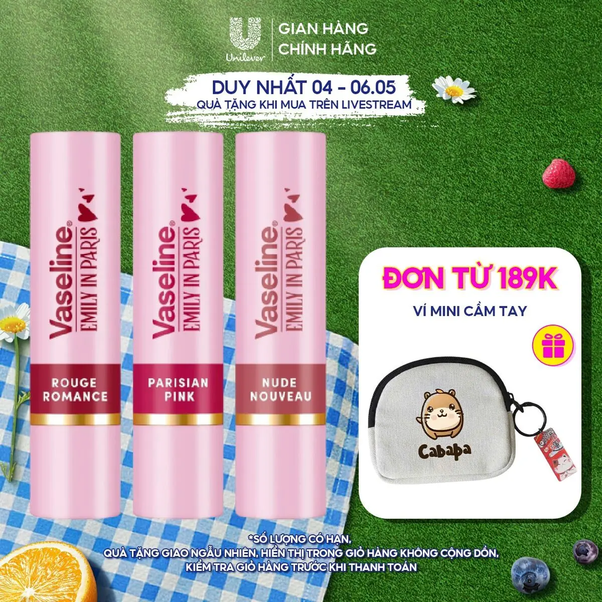 [Live] Son màu dưỡng môi Vaseline Emily In Paris Tinted Lip Balm 3g (tùy chọn)