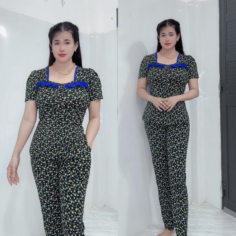 Đồ Bộ Nữ Thun Aty Quần Dài ống ôm Tay Phồng Size 48-85kg Thiết Kế Hoa Sắc Màu Thoải Mái Cho Vóc Dáng - Ong