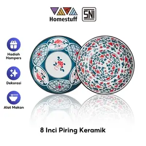 [SNI] HOMESTUFF Piring Keramik Aesthetic Bulat 20cm & Kotak 16x22.5cm Microwave & Dishwasher Safe Bahan Premium Anti Luntur Cocok untuk Sajian Tamu dan Pesta