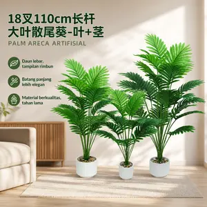 Tanaman Palem Areca Artificial 18 Cabang Batang Panjang 110 cm Daun Besar untuk Dekorasi Rumah Ruang Tamu Kantor Varian Daun dan Batang