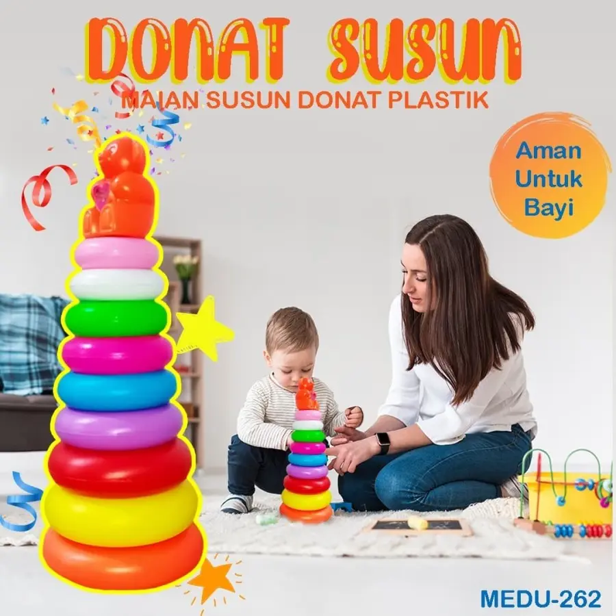 Mainan Edukasi Anak Donat Susun Plastik Aman