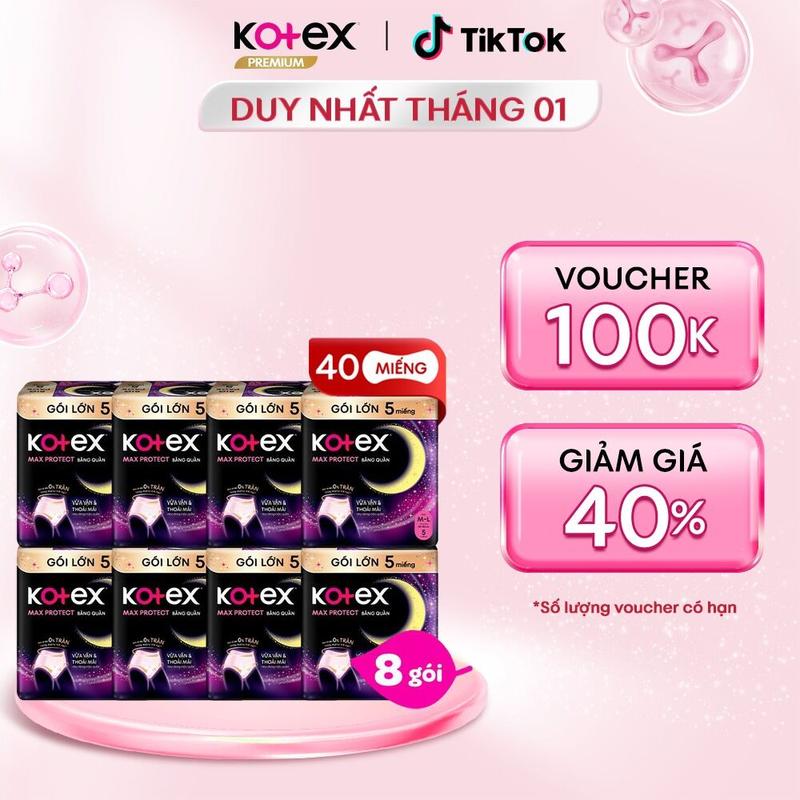 QUÀ TẶNG HOT 40 miếng băng vệ sinh quần Kotex cỡ M L 5 miếng gói chống tràn thấm hút tốt thoáng khí không lộ viền siêu mỏng phù hợp sử dụng ngày và đêm dành cho phụ nữ mang thai và sau sinh miễn phí vận chuyển bvs chính hãng tampon