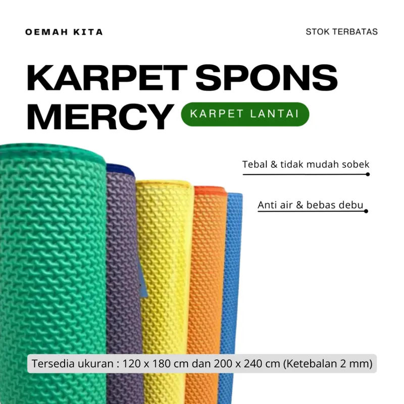 Karpet Spon Mercy Bentol Jumbo 200 x 240cm | Spons Karpet Lantai | Tikar Spon Evamatic | Alas Lantai | Karpet Polos 0