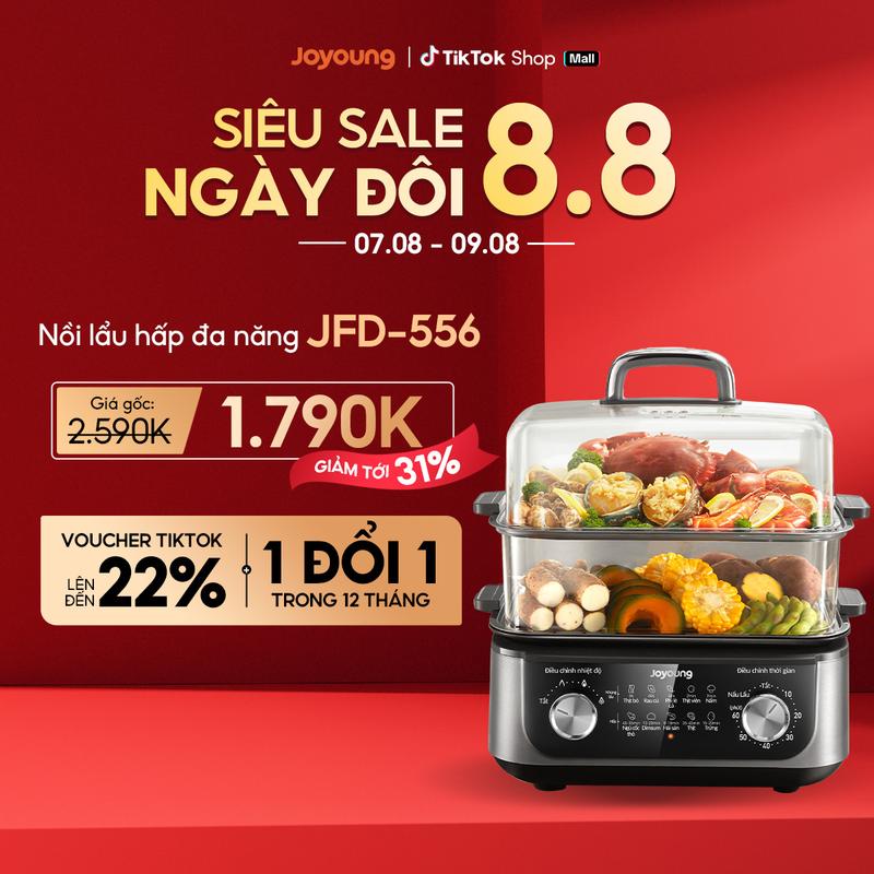 Joyoung Nồi Lẩu Hấp Điện JFS-556, Khay hấp 11.05L, Khay lẩu 4.05L , Công Suất 1.600W, Thiết Kế Đáy Tháo Rời, Điều Khiển Nhiệt & Thời Gian Linh Hoạt, Nồi Lẩu đa năng
