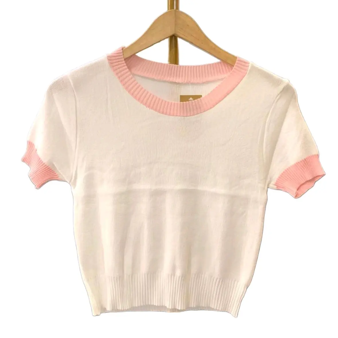 Lengan pendek wanita atasan rajut, baju croptop