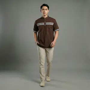Koko pria dewasa lengan pendek - baju muslim - kemeja koko pria - mahogany coklat tua