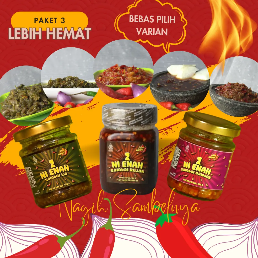 Sambal Ni Enah paket isi 3 150 gram Pedas Nikmat level 1 Makanan Food Bawang halal SPP-IRT instan bumbu uleg