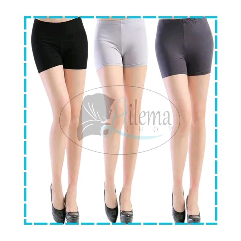 Paket Hemat 2 Pcs Legging Pendek Wanita / Legging Spandek Polos / Celana Dalaman Nyaman Tebal Melar Panjang Standar Hitam Stretch 6