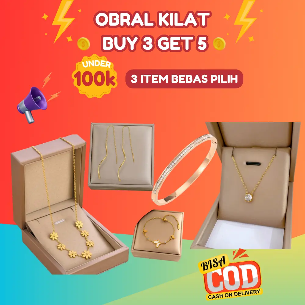 PAKET BELI 3 DAPAT 5 Bebas Pilih Khusus LIVE AKSESORIS TITANIUM GELANG, ANTING, KALUNG, BANGLE MYSTERY BOX