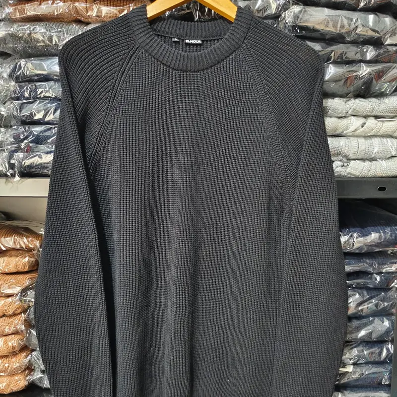 Sweater Rajut Premium Cotton Wool Pria Forzie Mats - Black Knit Crewneck Polos Tebal Lengan Panjang Hitam Slim-fitting Crew Neck Santai Wol Knitwear Cardigan Baju Katun Kerah Navy Motif Cowok 8