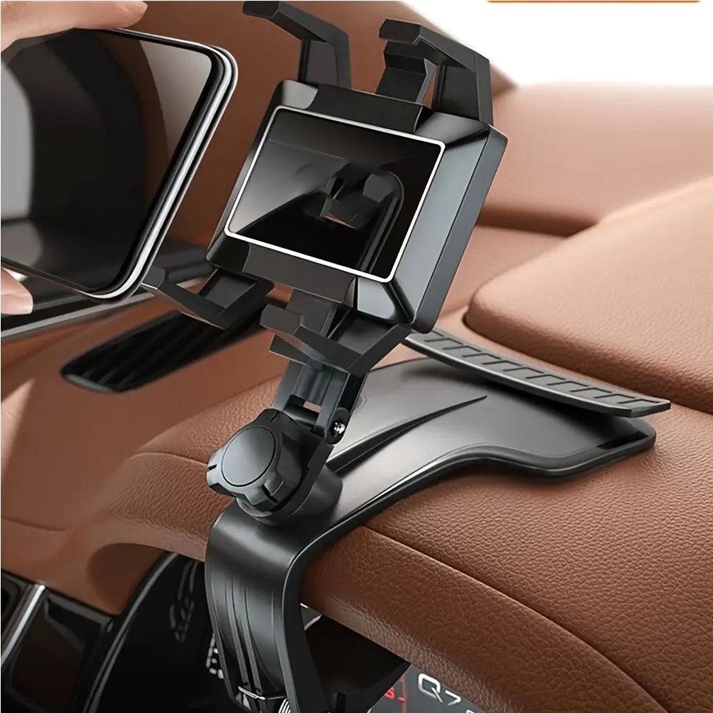 Car Phone Holder, Multifunction Car Dashboard Holder Rearview Mirror with 360 ° Adjustable Spring Clip, Suitable for 3 to 7 Inch SmartphonesJY-B051