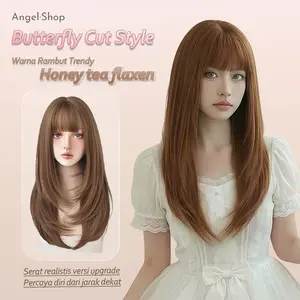 Wig Wanita Full wig rambut wanita Kepala Rambut Palsu Wanita Korea full wig korea rambut palsu satu kepala 65cm(2024NEW-MORE LAYER ADDED) Rambut Palsu Wig Unisex Pink Synthetic Full Machine Wigs