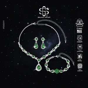 Set Aksesoris Wanita Emerald Green Jewelry Set - Anting, Kalung, Cincin & Gelang AAKB0064
