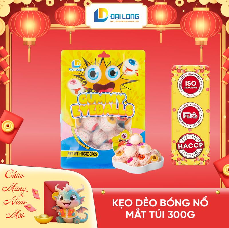   Túi 300g  Kẹo Dẻo Bóng Nổ Đại Long KẸO TẾT hương trái cây hình mắt tròn thơm ngon khó cưỡng dành cho mọi lứa tuổi Candy Ăn Vặt Chua Thức Ăn Food Snack gupperz 