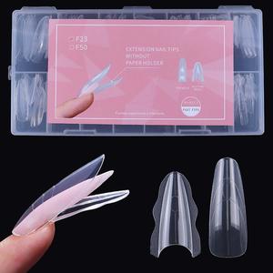 Set de moldes doble para uñas de sándwich, 180 piezas de forma ovalada larga tipo ataúd, herramientas de manicura rápida, no requiere plantilla de papel, moldes de plástico de 14 tamaños