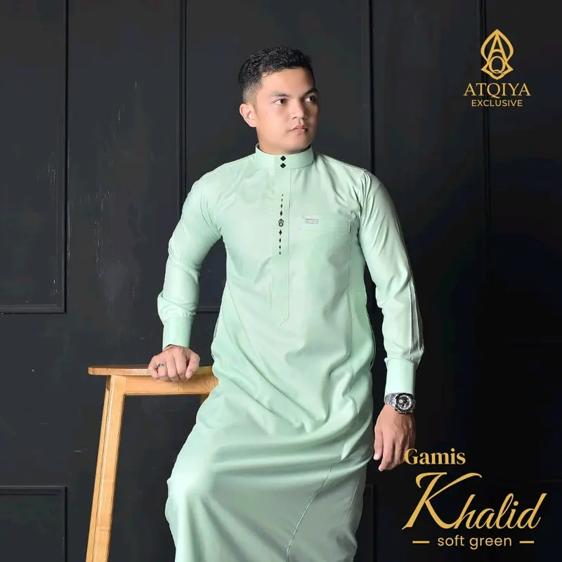 Gamis KHALID Atqiya Exclusive / Jubah PRIA DEWASA / Jubah laki-laki lengan panjang / Pria / Busana Muslim trendy kekinian / Slim / Slim Fit / Katun Toyobo / Terbaru / Thobe / Bordir 8