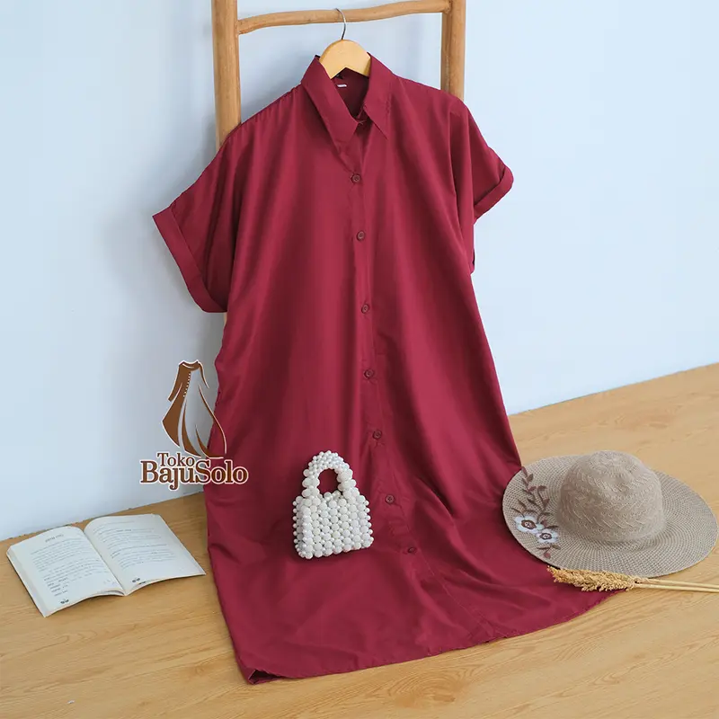 Dress Kimi Polos LD 120 130 140 XXL XXXL 5L Bahan Cotton Miracle Baju Midi Dress Wanita Size Jumbo Kancing Hidup 3